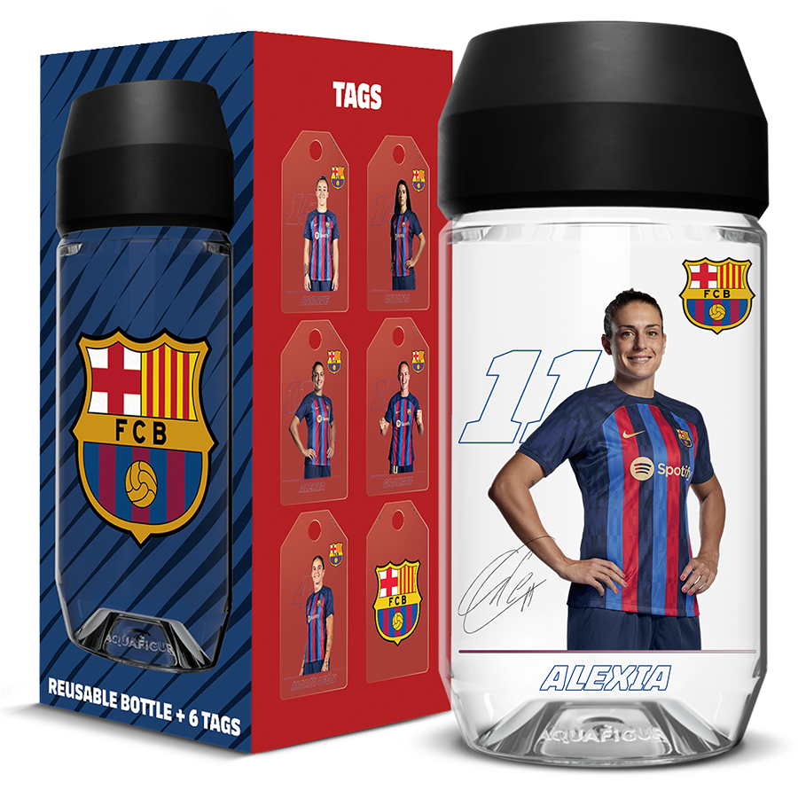 FC Barcelona kvinnelag - Aquafigure flaske inkludert klubblogo og 5 spillere